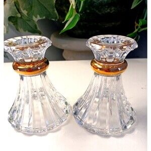 Vintage Lead Crystal Gold Accent Candle Holders Exquisite!